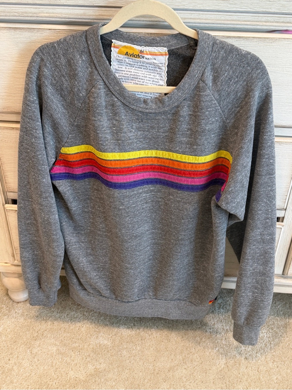 Aviator Nation Women's Gray Rainbow Five Stripe Sweatshirt